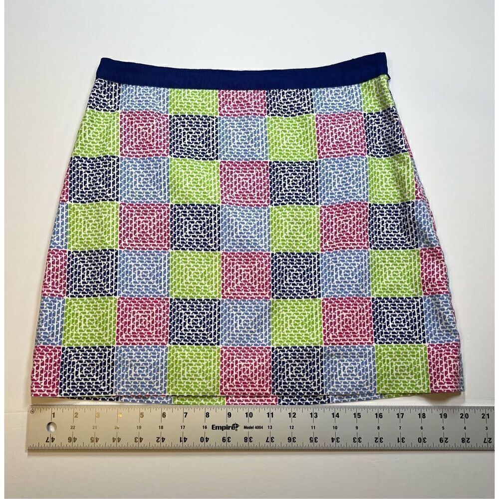 Vineyard Vines Whale Aurora Faux Patchwork Lined Cotton Skirt RibbonTrim Size 4 - Picture 6 of 10